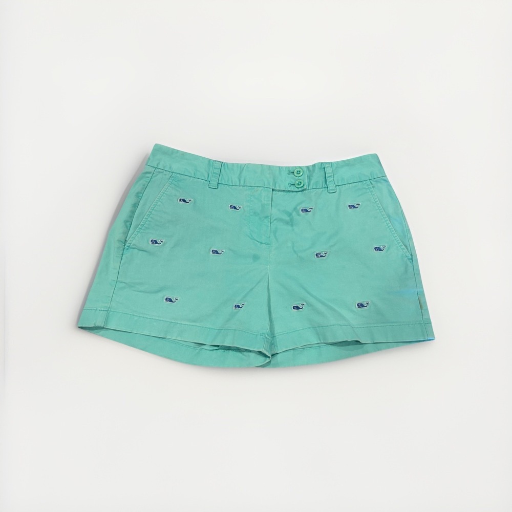 Vineyard Vines Shorts Womens Mint Green All Over Embroidered Whale Logo Size 2